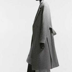 H&M Wool-Blend Tie Belt Coat Gray, Size XXS